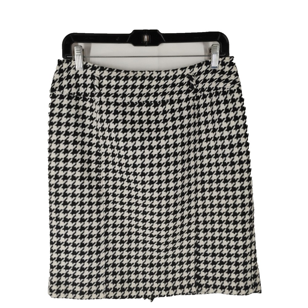 Saks Fifth Avenue Women's Size 6 Black White Wool Blend Houndstooth Skirt